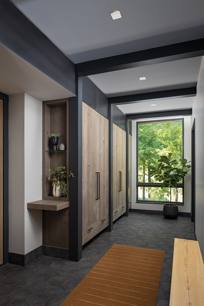 Closets and storage areas were custom-built by Perspectives Cabinetry.